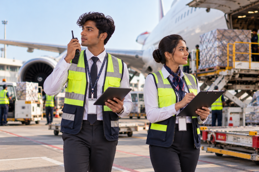 airport ground crew coordinating tarmac operations
