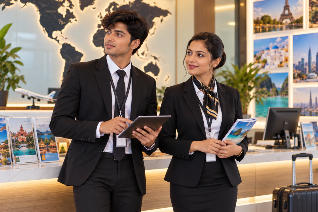 professional travel consultants in a modern office